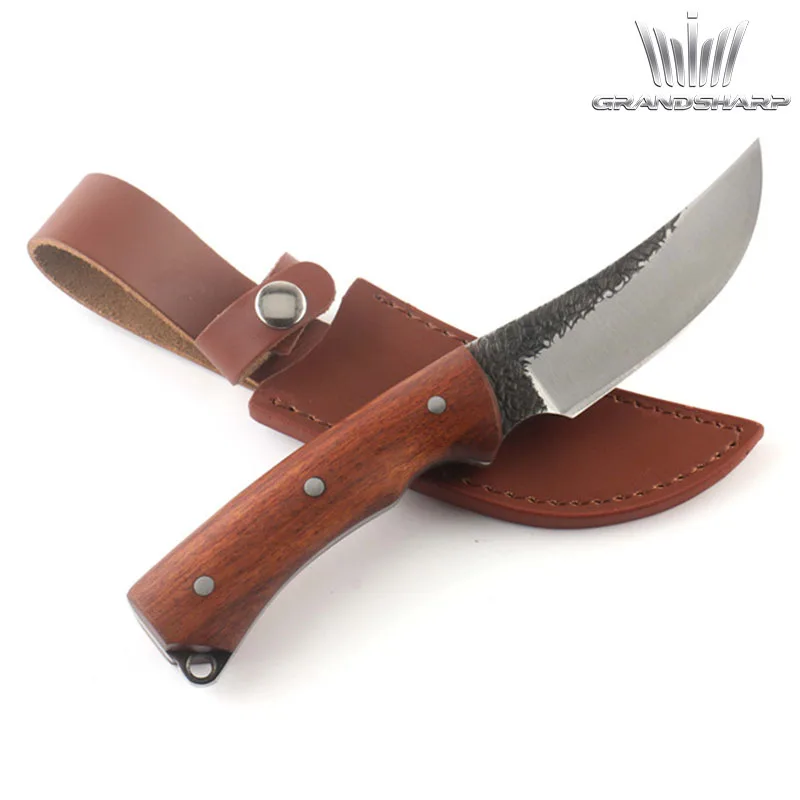 Дешевый Фиксированное Лезвие Охотничий нож ручной ковки Bullfighting стиль прямой нож Высокоуглеродистая сталь походные ножи для выживания наружные инс...