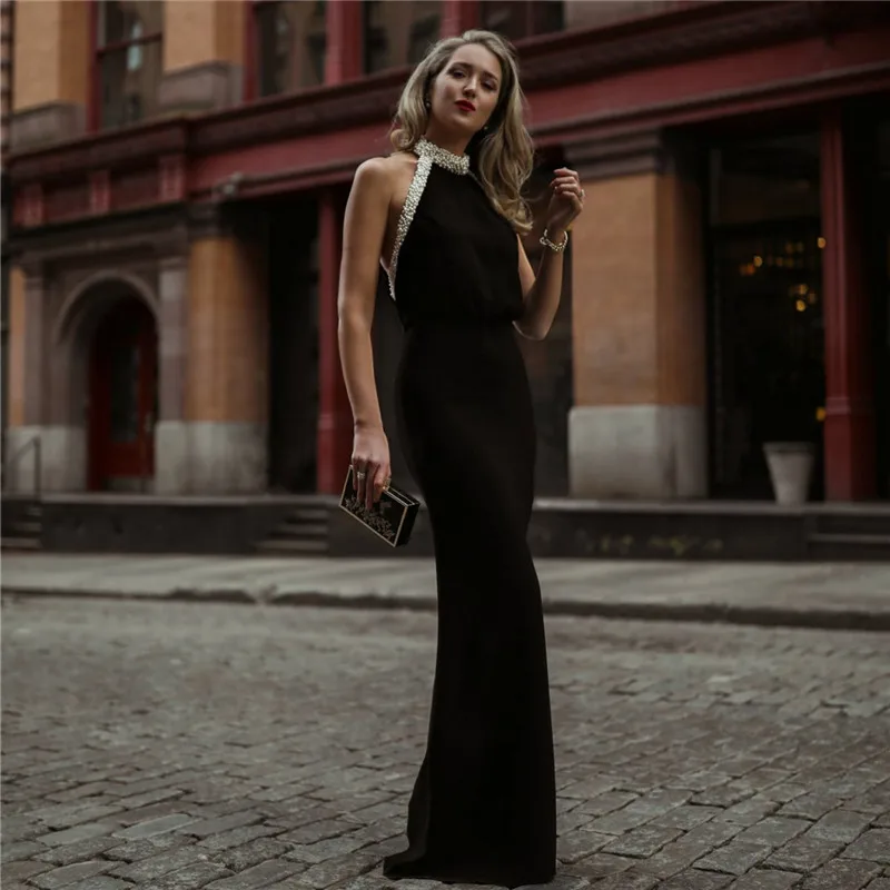 Для женщин Летнее Длинное Платье Винтаж Bodycon пикантные элегантные вечерние ночное Платье черного цвета большие Размеры