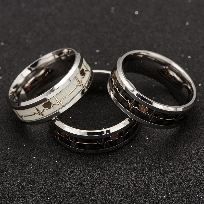Световой кольцо ecg Кольца из нержавейки обещание кольцо «сердцебиение» светящиеся украшения для Для мужчин Для женщин