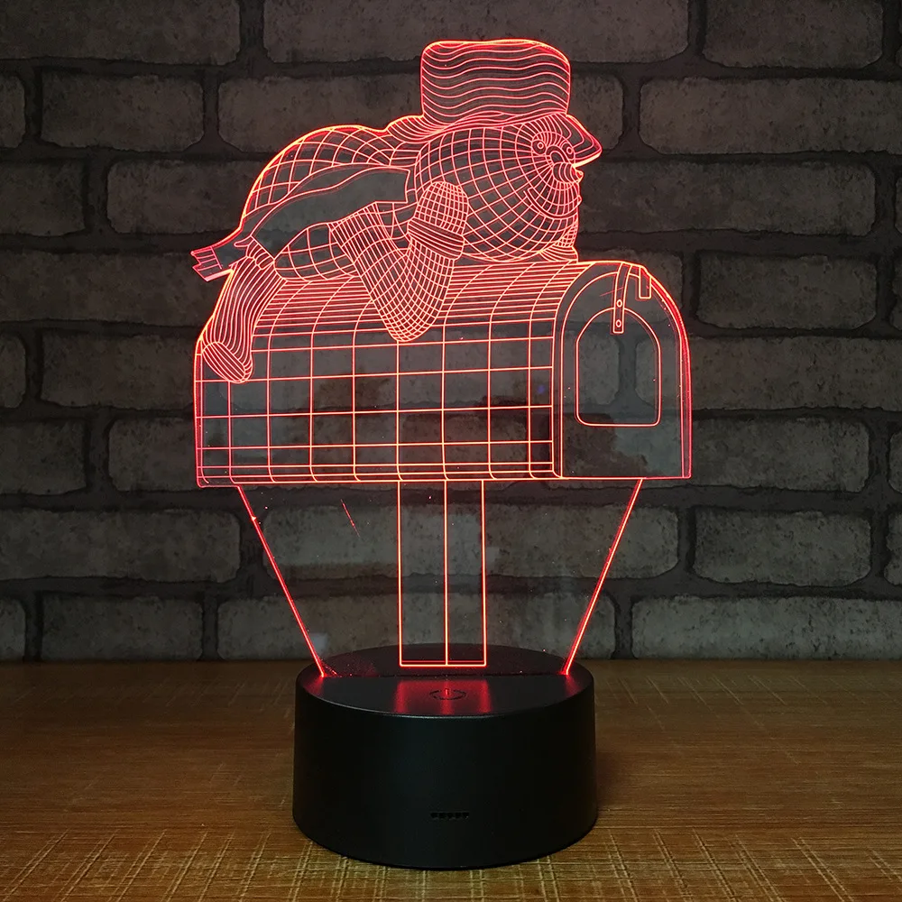 Ночники в виде почтового ящика со снеговиком Креативные 3D светодиодные 7 цветов