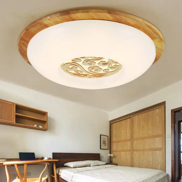 

Modern Simple Round Bedroom LED Ceiling Lamp Solid Wood Acrylic Living Room Study Balcony Ceiling Light Free Shipping