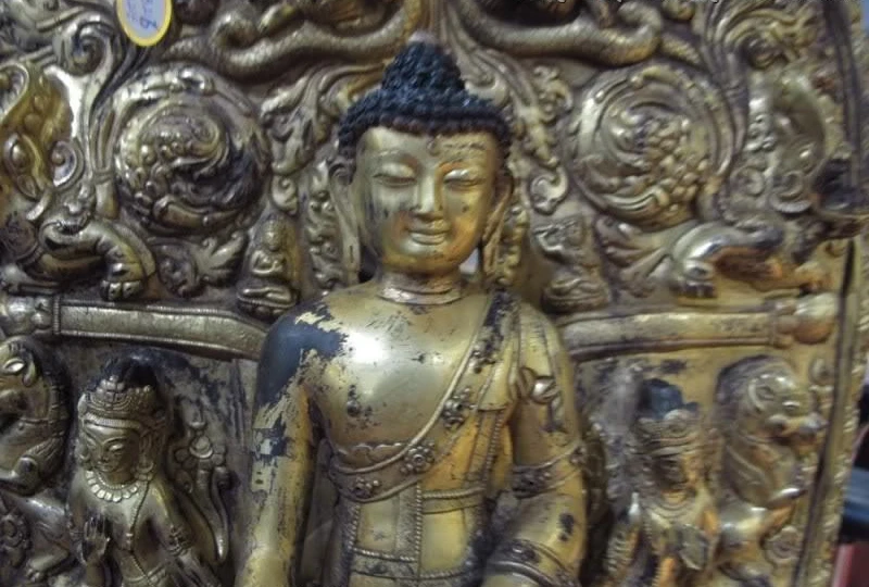 21 китайско Тибет бронза красная медь 24 К золото позолота Sakyamuni шакамуни статуя Будды