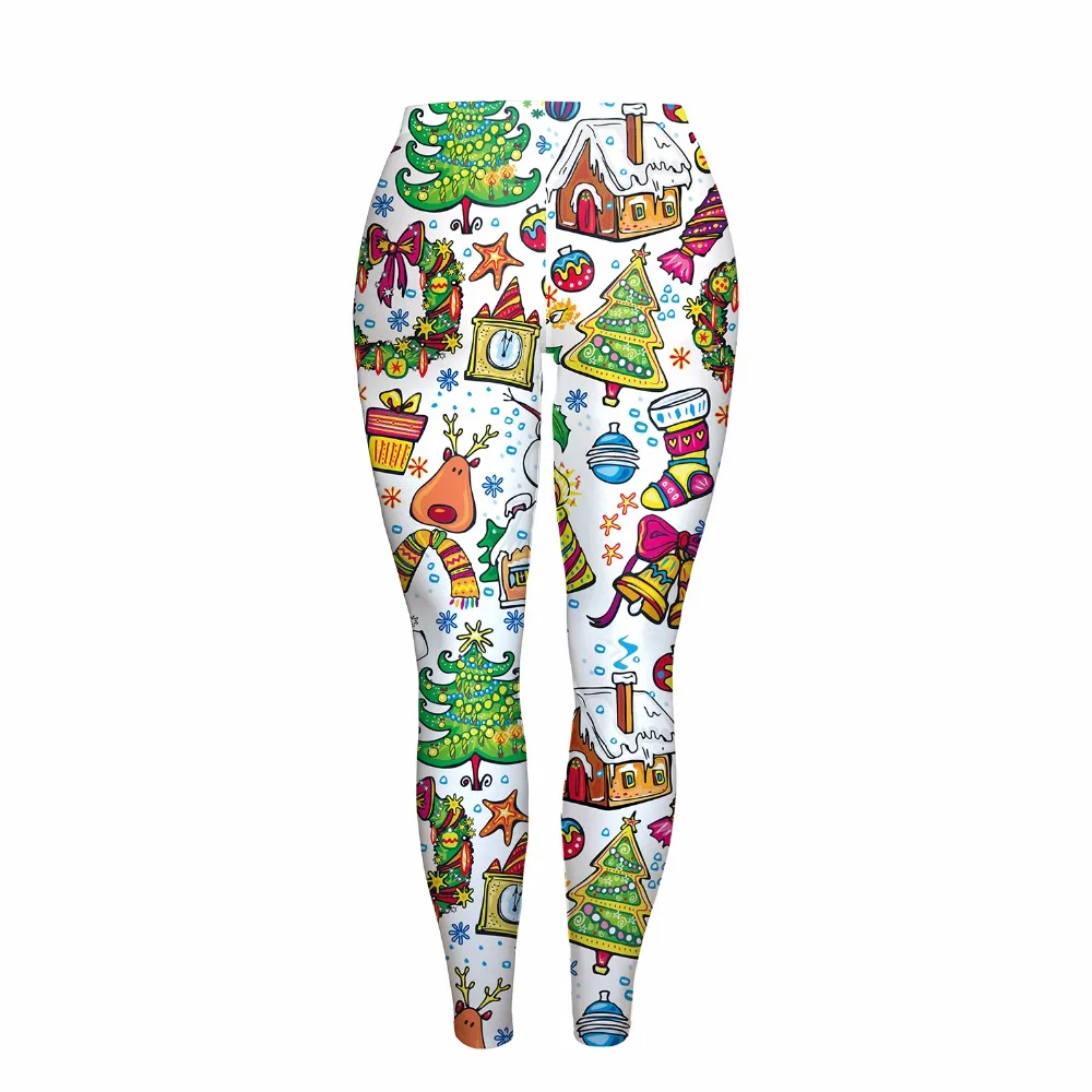 

Mid Waist Pants Trouser Women Printed Christmas Trees Casual Waist Skinny Pants Sweatpants Fitness Legging for Christmas Party