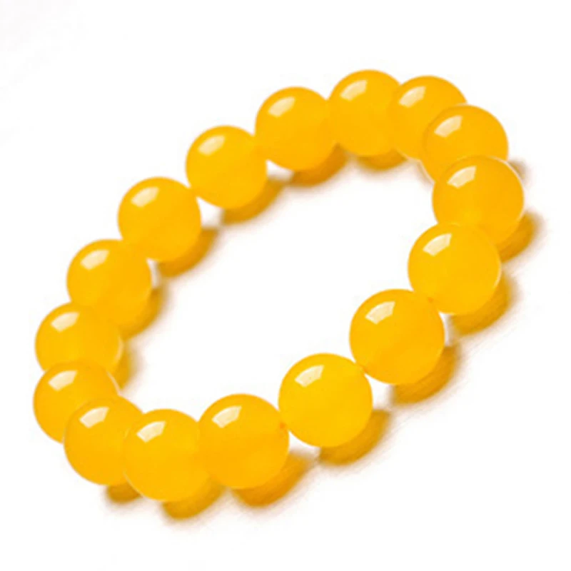 New Arrival Natural Yellow Jadeite 14MM Beads Bracelet Elastic Line
