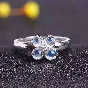

100% fidelity Natural moonstone Ring 925 sterling silver Natural blue gemstone flowers ring elegant fine Jewelry gift for women