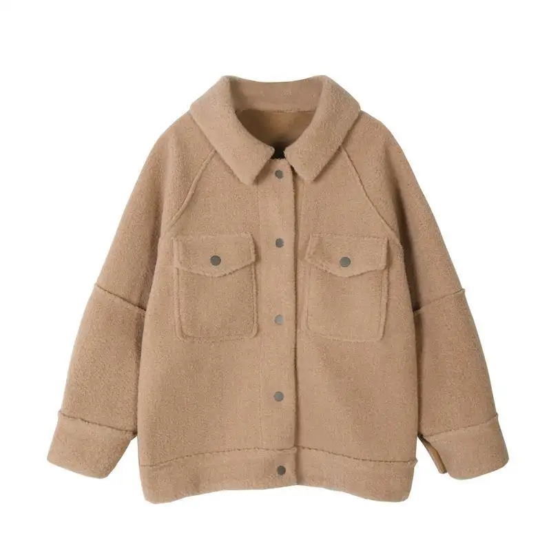 Lamb terry ring coat female winter Slim short bomber jacket women fur one plush motorcycle jacket new veste femme printemps 2019