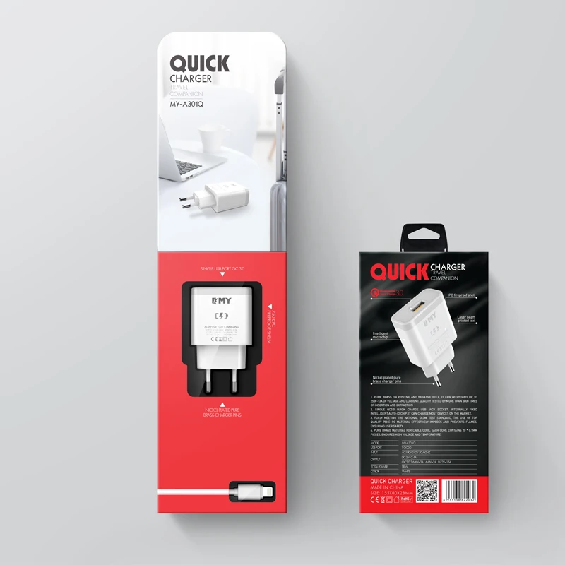 EMY 18 Вт Быстрая зарядка 3 0 для мобильных телефонов EU вилка настенное USB зарядное
