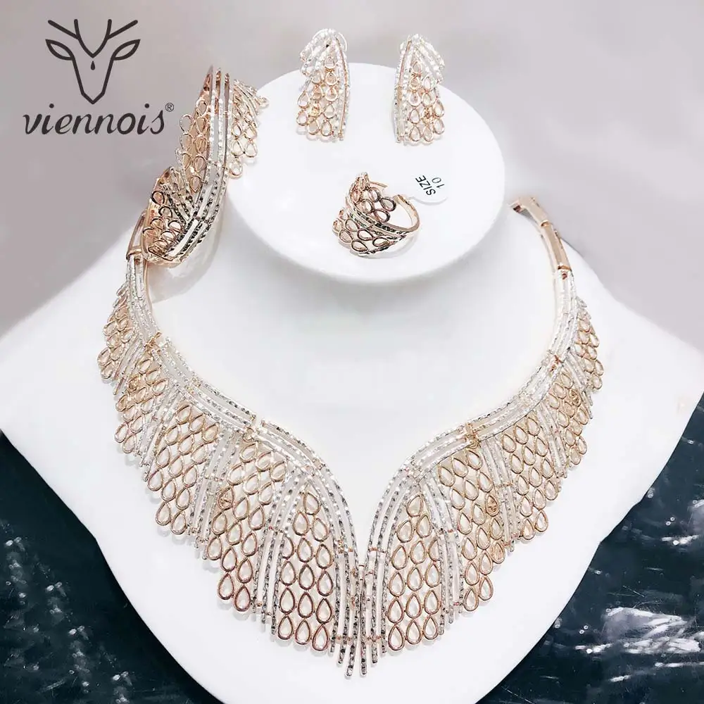 

Viennois Mix Silver/ Rose gold Color Stud Earrings Big Hollow Jewelry Set for Women African Jewelry Sets New