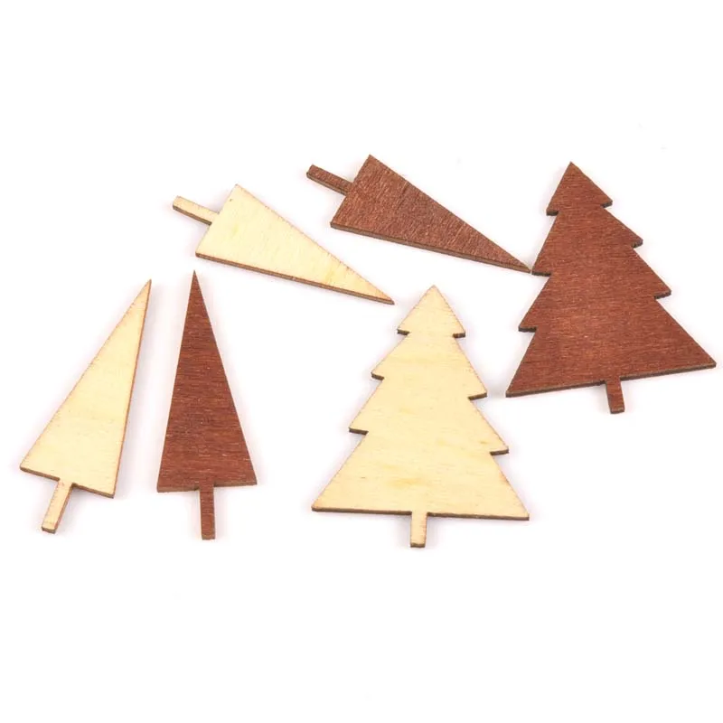 

30/40mm 50Pcs Tree Pattern Dye Red Wooden Ornament Handmade Scrapbooking Craft Fo Embellishments Handmade Wood DIY Arts m1793