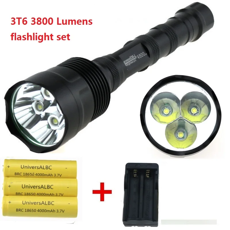 

3T6 TrustFire 3800 Lumen Tactical Flashlight Torch 3x Cree XM-L T6 LED Hunting Lanterna + remote switch+18650 Battery