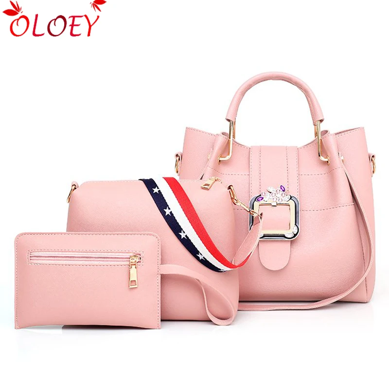 

2018 New Women Bags Set 3 Pcs Leather Handbag Women Large Tote Bags Ladies Shoulder Bag Handbag Messenger Bag Purse Sac a Main