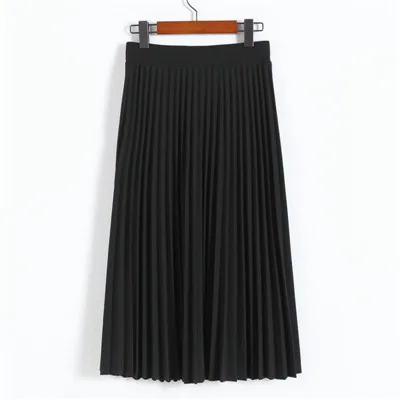 XIKOI женская шифоновая юбка весна осень тонкая однотонная плиссированная юбка женская s Saias Midi Faldas винтажная Женская юбка миди с высокой талией - Цвет: Black