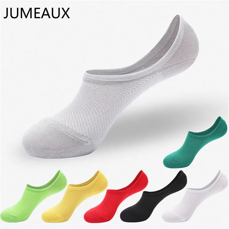 

JUMEAUX 5 Pairs Summer Cotton Socks Men Invisible Boat Socks Silicone Slip Shallow Mouth Breathable Mesh Summer Thin Socks Lot