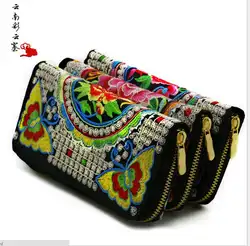 Новый элемент Национальный тенденция вышивка сумка для хранения Кошелек двусторонний вышитые портмоне клатч сумочка