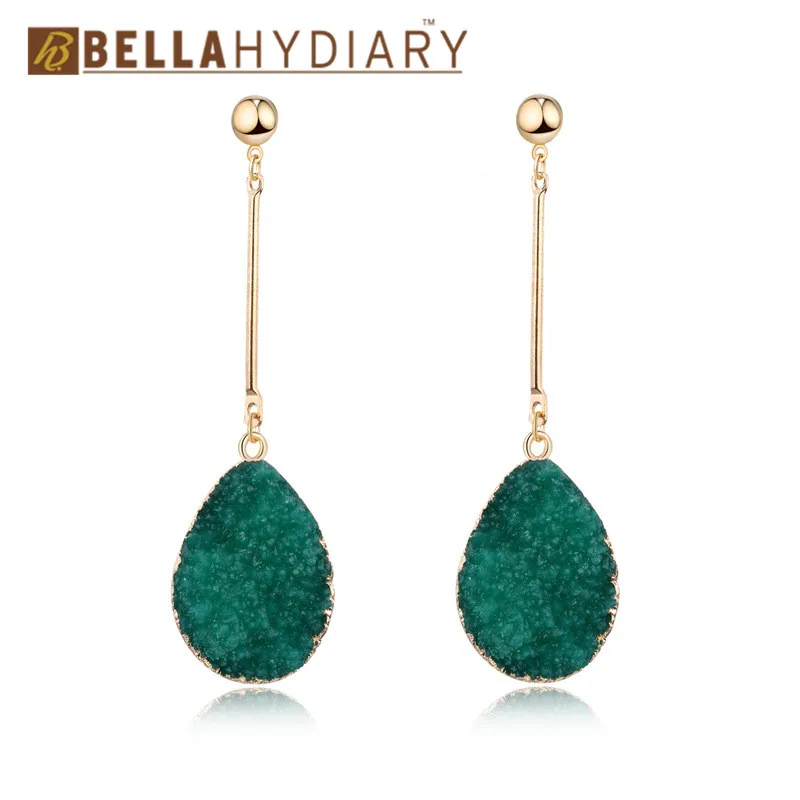 

Bijoux Long Druzy Resin Earrings Water Drop Earrings For Women Jewelry Statement Pendientes Mujer Moda 2019 Hot Ohrringe Brinco