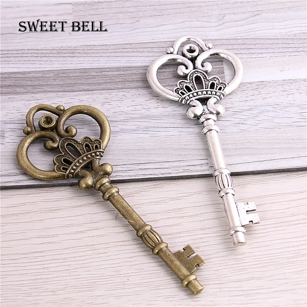 Sweet Bell 10 Pcs/lot 32*84mm Seven Color Metal Alloy Lovely Large Crown Key Charms Vintage Jewelry Keys D0182 3|Шармы| |