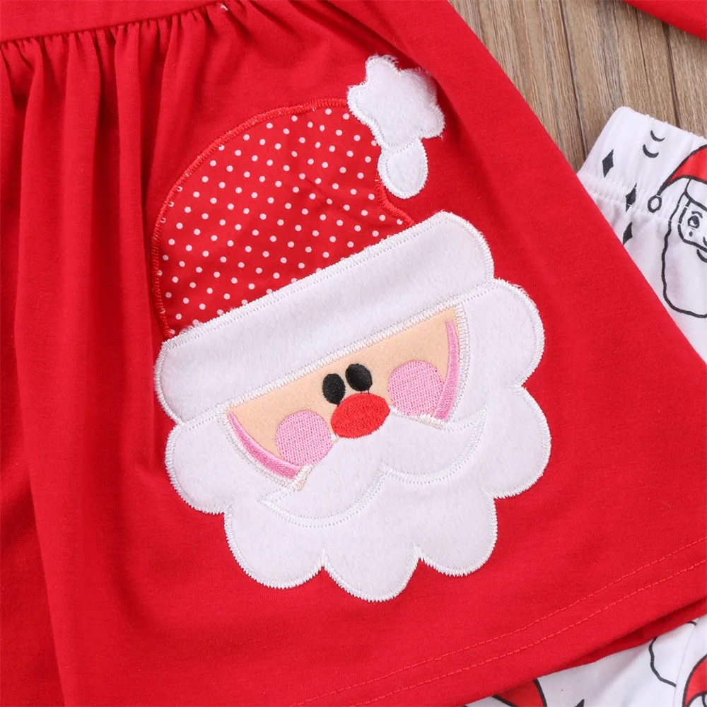 Г., 3 предмета, одежда для маленьких девочек с рождественским Санта-Клаусом, комбинезон, платье+ повязка на голову, рождественские штаны, комплект одежды милый комплект