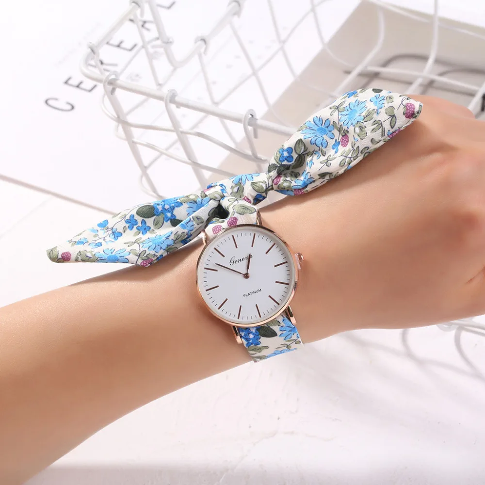Стильный браслет часы дизайн цветок ткань Женева женские наручные часы модное платье кварцевые наручные часы женские часы подарок Reloj Mujer# B