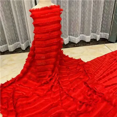 

Exquisite cut flower three-dimensional feather tassel fabric Perspective texture mesh fashion fabric HG04