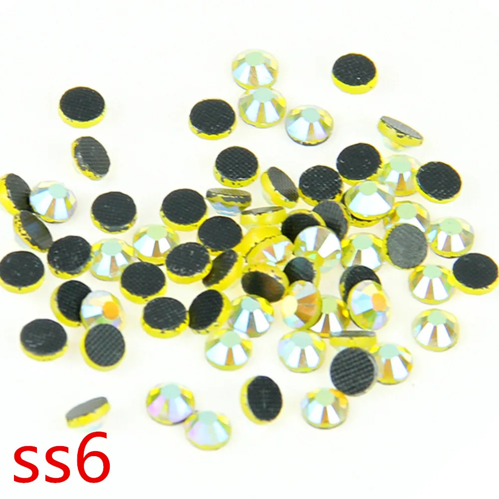 

SS6 (1.9-2mm) Lemon AB 1000 Gross Glass Rhinestones Crystal Flat Stones With Glue For Garment Shoes DIY