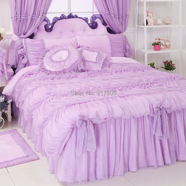 Luxury Lavender Lace Comforter Sets Queen/Twin Size, Romantic Pink