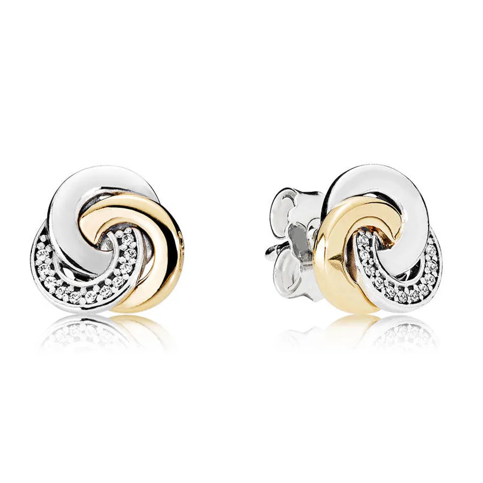 

Authentic S925 Sterling Silver Women Jewelry Lady Earrings Girl Birthday Gift Interlinked Circles Stud Earrings Clear CZ