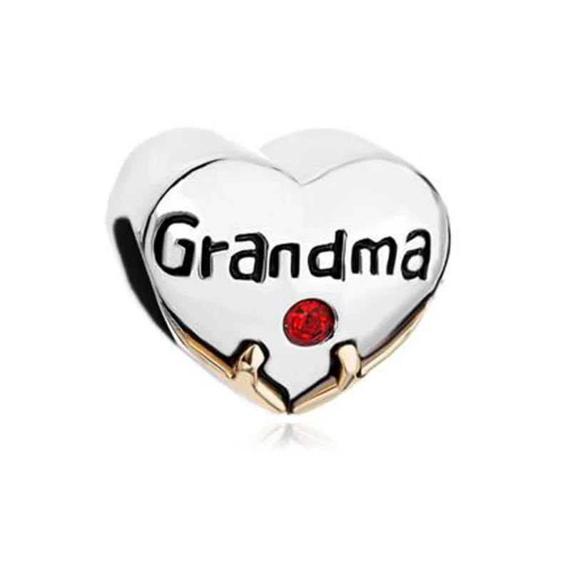 Продукт, хрустальное сердце со словами "Love grandma", браслет с шармами Пандора