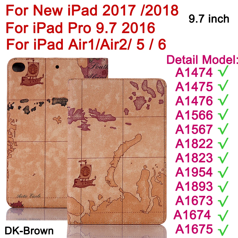 Для Apple iPad 6 5 4 3 2 Air1 Air 2/iPad Pro 9,7 10,5 11 12,9 дюймов чехол карта Флип кожаный чехол смарт-чехол-подставка - Цвет: DK Brown-iPd9.7-2