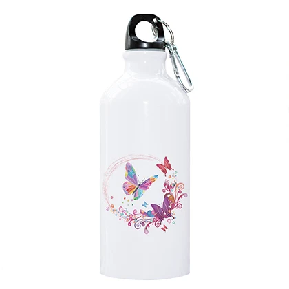 Фантастическая бутылка для воды, уникальный подарок, 600 мл, алюминиевая бутылка для спорта на открытом воздухе, для верховой езды, тематическая бабочка, бутылка с карабином, цветочный принт - Цвет: C