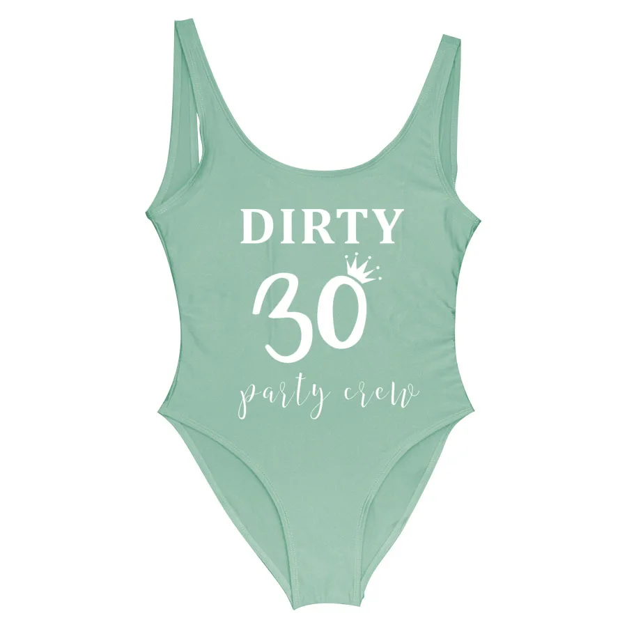 Цельные купальные костюмы для дня рождения, грязные 30 королевы, вечерние девичьи купальные костюмы с высокой посадкой, пляжная одежда - Цвет: Light Green-013