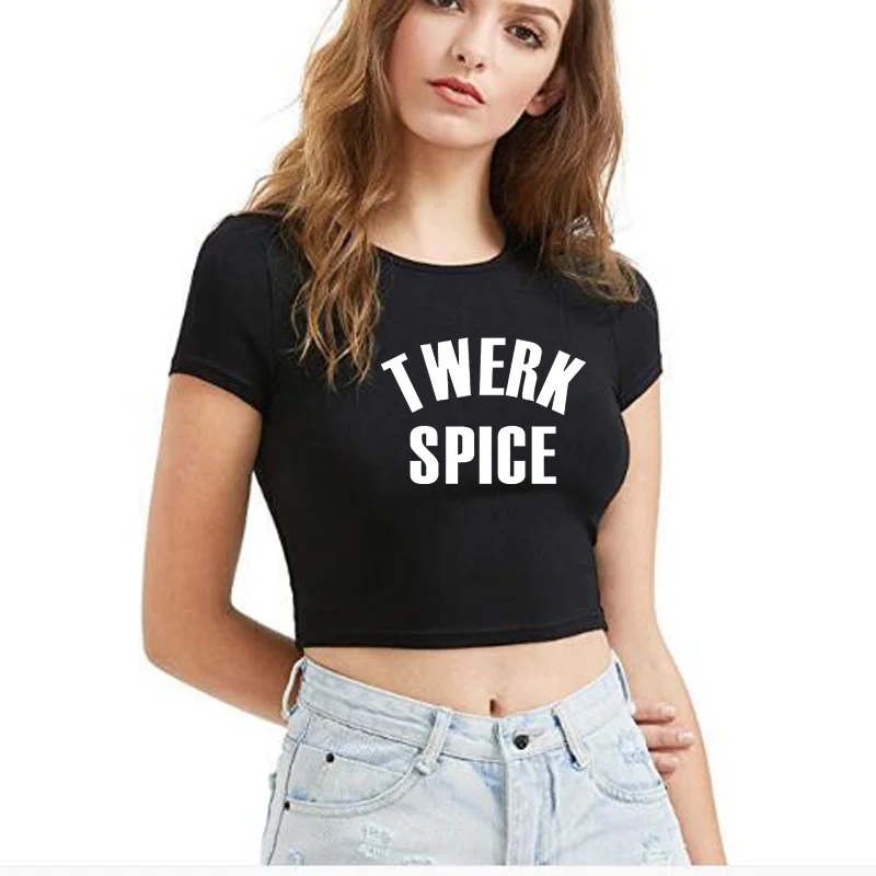Обрезанный Tumblr женский сексуальный укороченный топ рубашка Twerk Spice с буквенным