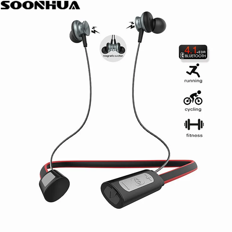 

SOONHUA Wireless Magnetic Sport Bluetooth Earphone Stereo Earbuds Headset Earbuds Metal Neck Hook HiFi Handsfree Headset