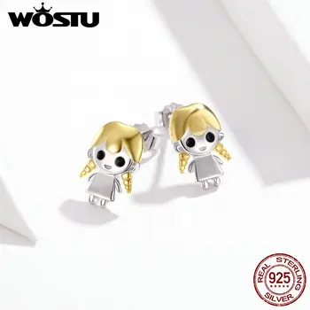 

WOSTU 100% 925 Sterling Silver Lovely Girl Stud Earrings For Women Fashion Style Teenager Girls Earrings Silver Jewelry FIE675