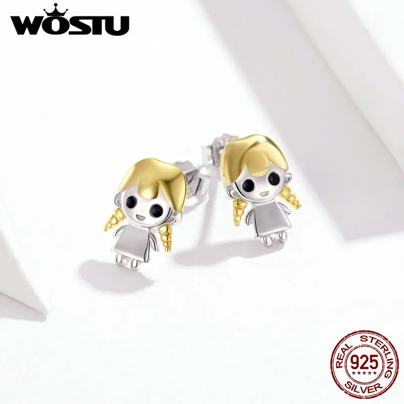WOSTU 100% Стерлинговое Серебро 925 пробы милые женские серьги-гвоздики для девушек