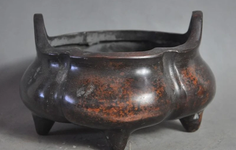 

6"old china buddhism temple pure Bronze Copper Joss statue Incense burner Censer
