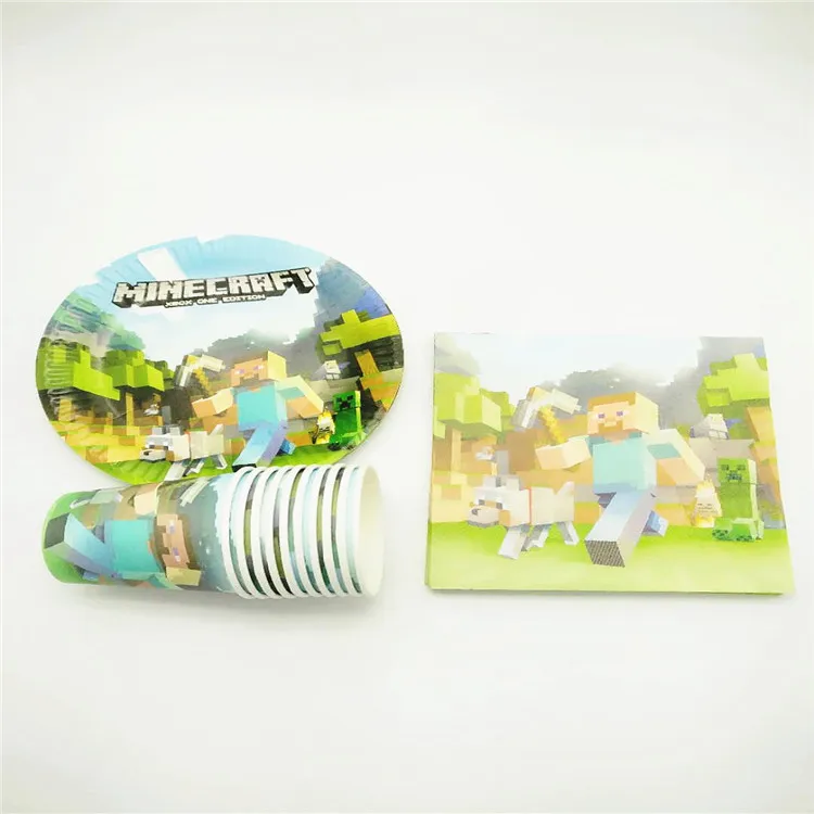 

20Kids Use 60Pcs/Lot Children Minecraft Themed Disposable Tablewares Cups Plates Tissues Set Birthday Party Supplies