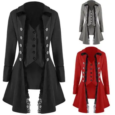 

Cosplay Prince Costumes Full Dress Middle Ages Steampunk Retro Pure Color Men Overcoat Uniform Tuxedo Vampire Costume