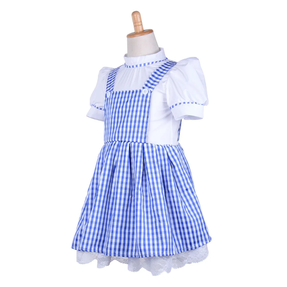 Little Dorothy Costume Kids Girls Blue Gingham Plaid Dress Suspender Skirt Fluffy Dress Fairytale Princess Halloween Costume
