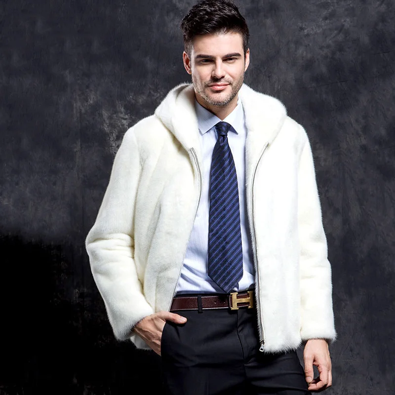 Fang Tai Fur 2019 Мужская импортная бархатная норковая шуба чистая белая с Капор из норки пальто мужские короткие Умные повседневные настоящие