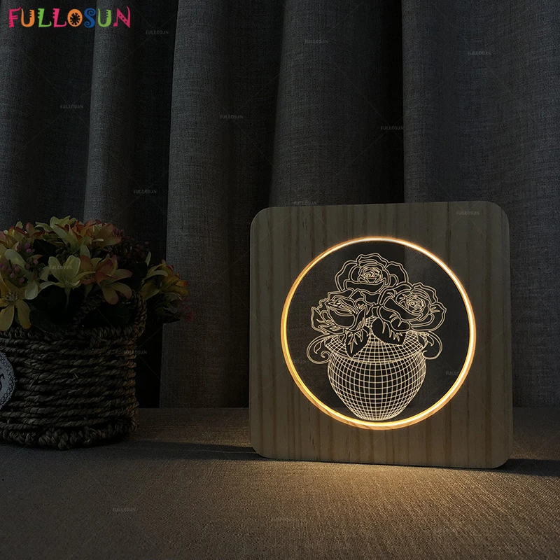 

Creative Flower Vase Night Lamp Warm White Color Light Switch Button LED Acrylic Desk Night Light as Christmas Decor