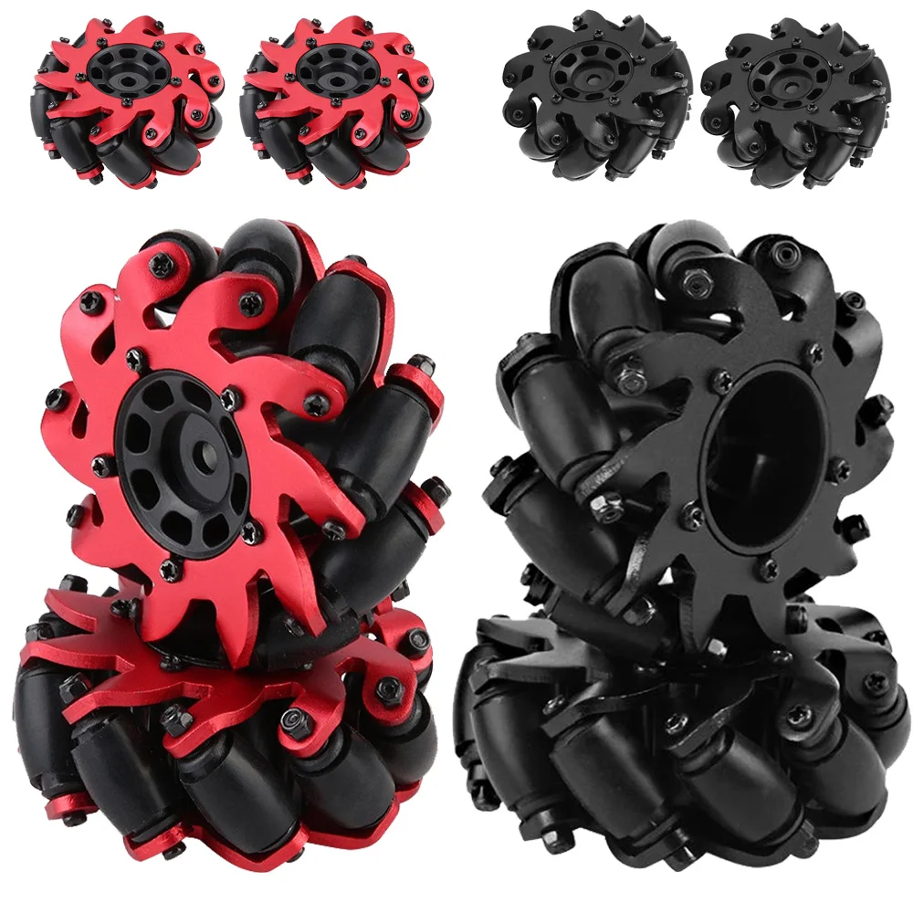 

4 Pcs/Set Drive Wheel, Rubber Metal Left/Right Wheat Wheel Robot Kit Omnidirectional Wheels for RC Model Component Part Accessor