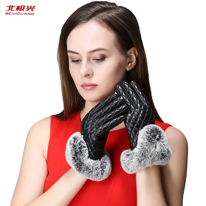 BeiJiGuang Leather Gloves Women Fashion Warm Thick Winter Elegant Touch