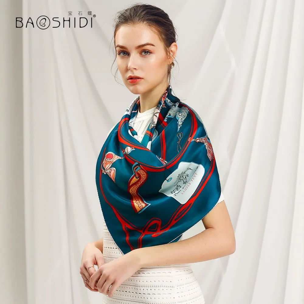 Шарф BAOSHIDI Женский шарф из 100% шелка и сатина роскошный подарок для женщин ручная