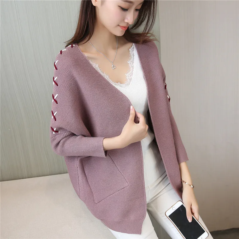 

2019 Women Batwing Sleeve Warm Knitted Cardigan Sweater Cashmere Thick Pull Femme Lace Up Sweater Women Feminine Coat