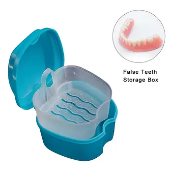 

Denture Bath Box Cleaning Teeth Case Dental False Teeth Storage Box With Hanging Net Container Denture Boxs Random Color