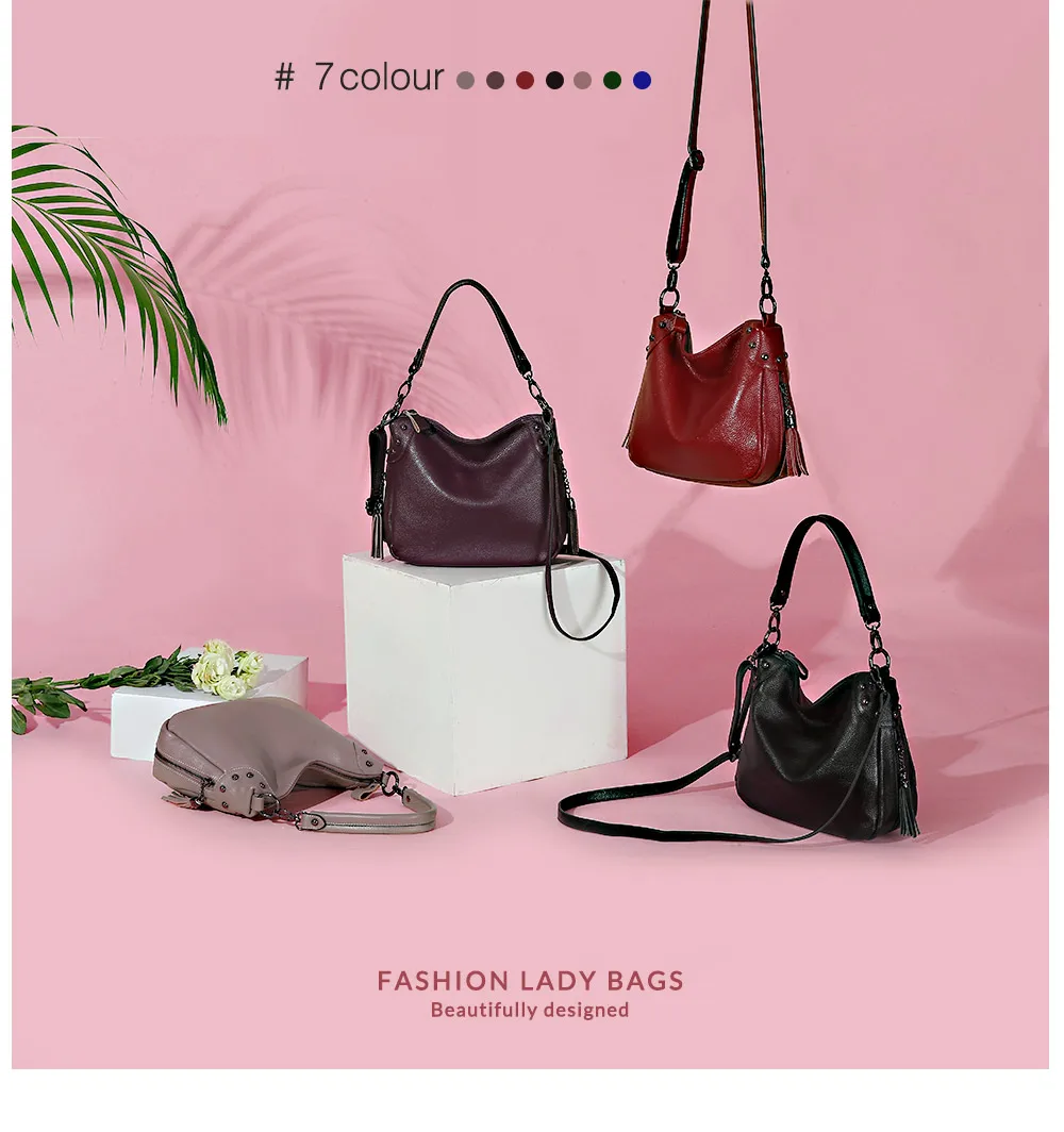 Zency элегантная фиолетовая женская сумка через плечо натуральная кожа Хобо модная дамская сумочка через плечо серая Сумочка с кисточкой черная
