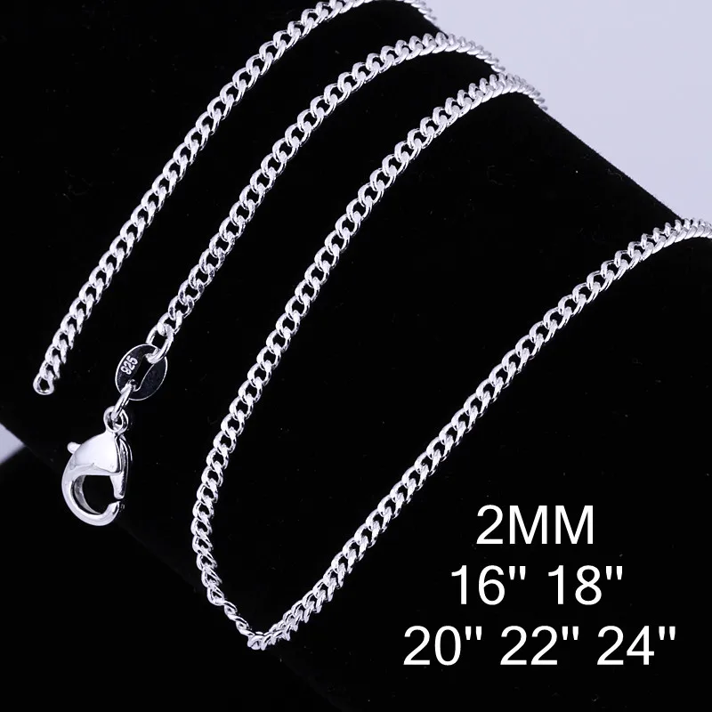 Женские 2 мм боковые цепи 925 тисненый посеребренные 1" 18" 2" 22" 2" Короткие Длинные подходящие амулеты ожерелья подарочная сумка