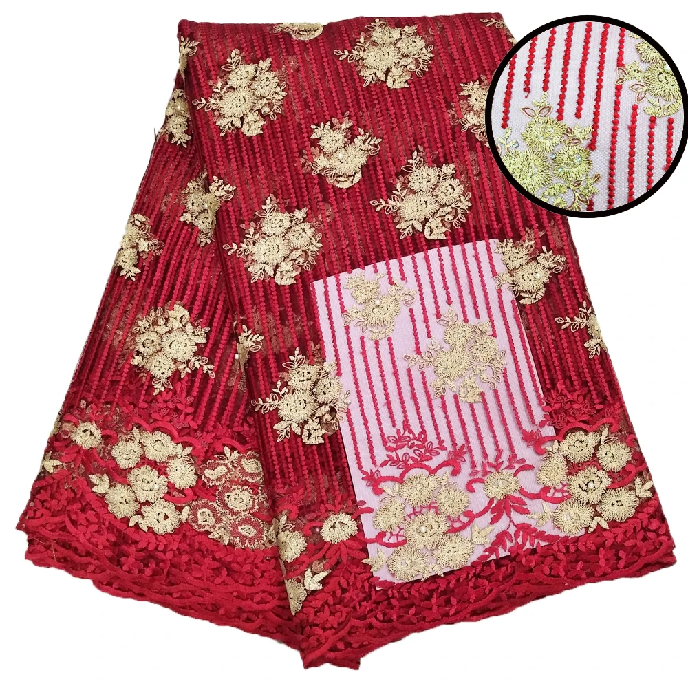 

African lace fabrics 5 yard wholesale lace dress women wedding dress custom french lace with stone beads