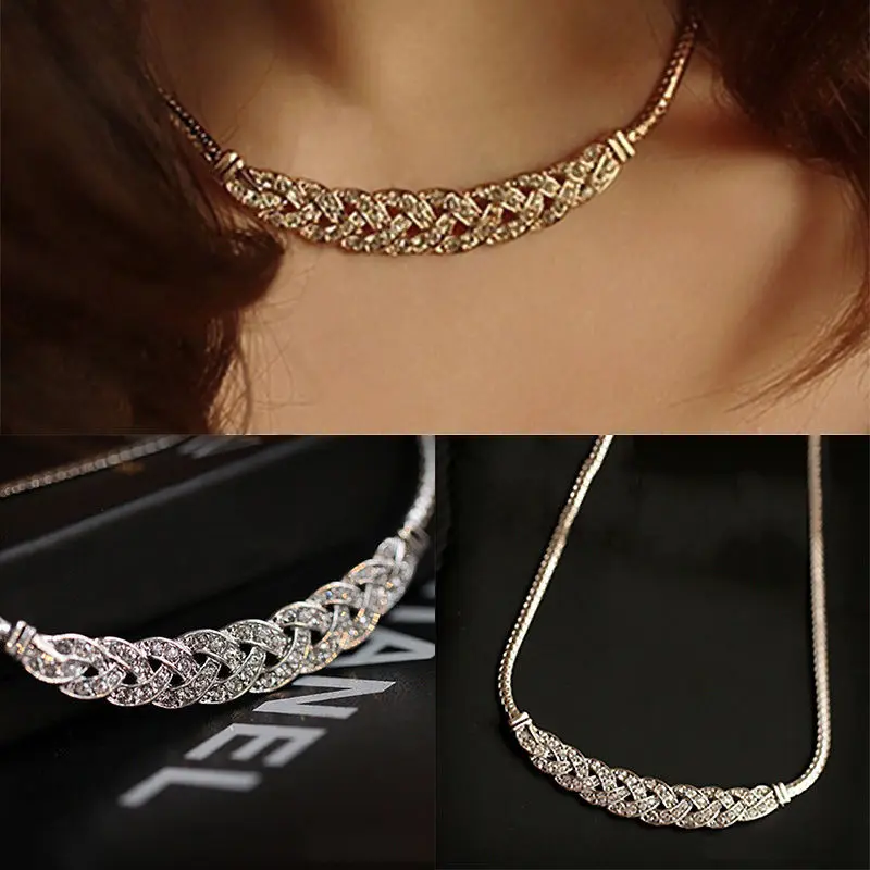 

Bling Wheat Ear Full Rhinestone Short Necklace Choker Necklace Chunky Bib Statement Crystal Necklace Vintage Fashion Jewelry