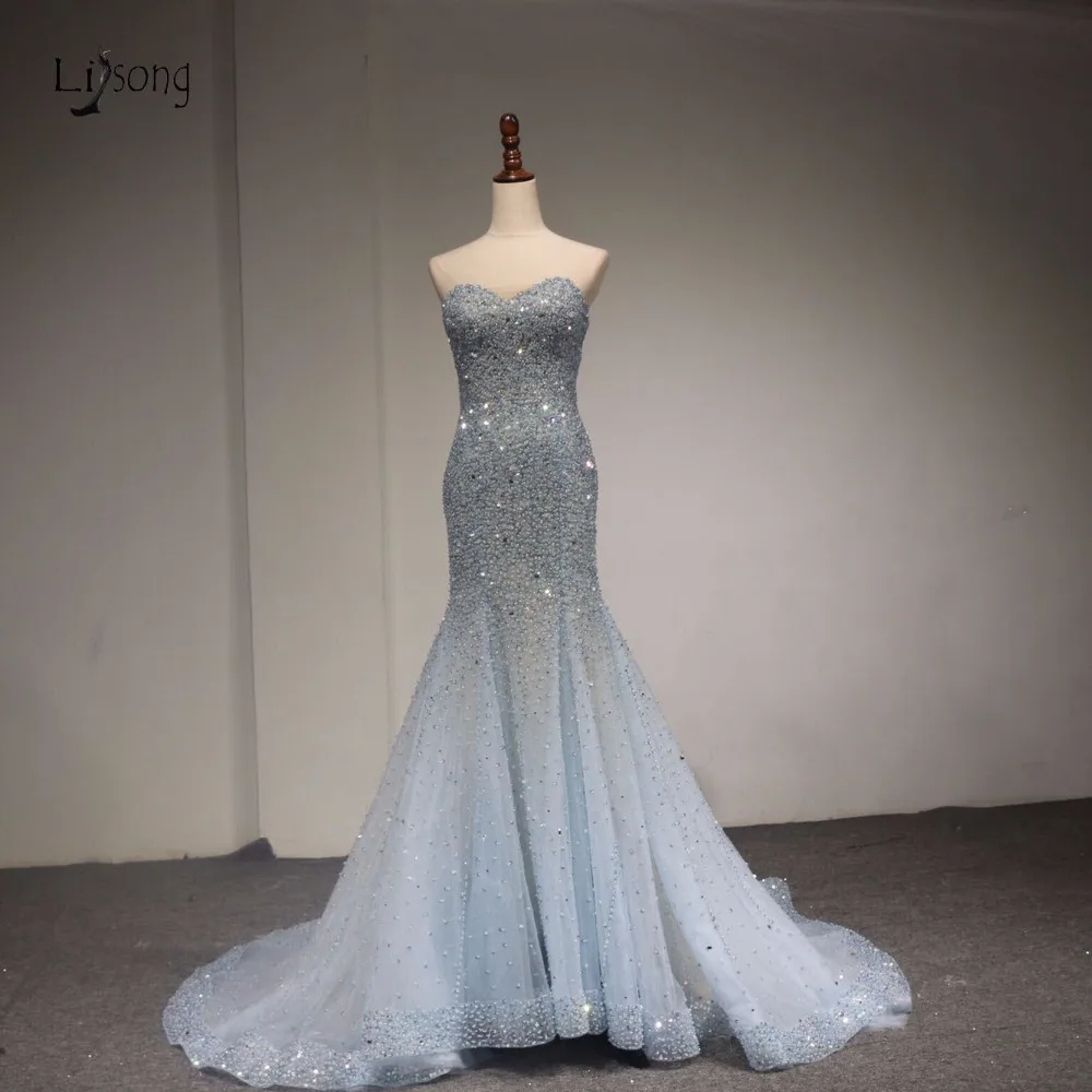 Luxury Dubai Beaded Mermaid Prom Dresses 2018 Sparkle Sequined Crystal